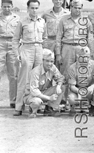 Identifiable is "Sam" Isamu S. Higurashi, Military Intelligence, trained in Japanese linguists at the Military Intelligence Service Language School (MISLS), Sec 8 (Graduated Camp Savage, Minnesota, July 1943). He was serving the US in China while his family was being held at the Minidoka War Relocation Center internment camp in Jerome County, Idaho.