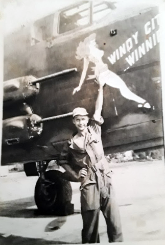 Willis “Willie” Baker with B-25 Windy City Winnie." (Image courtesy of his niece, MB.)