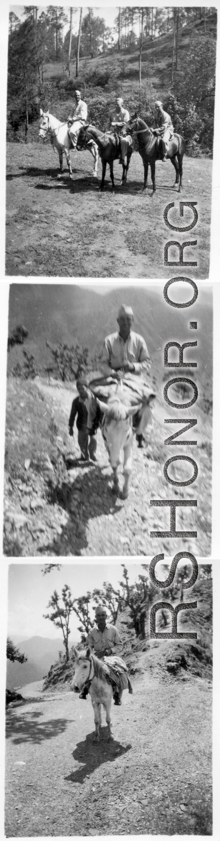 GIs on horse ride during R&R at Darjeeling, India. 2005th Ordnance Maintenance Company, 28th Air Depot Group, in India during WWII.