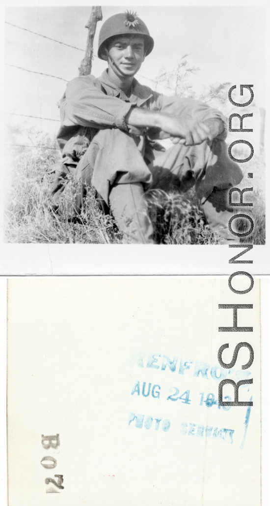 GIs, possibly stateside, during WWII, possibly at at Camp Swift, Texas.  Photograph developed in 1943 by Renfro's Photo Service.