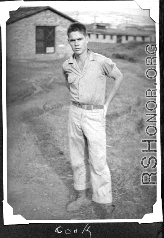 Radar mechanic Tom Cook near Chenggong air base, Yunnan, China. During WWII.