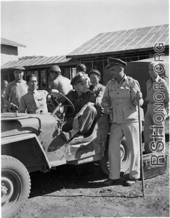 Inspection at a beef slaughterhouse at Yangkai, set up specifically to provide meat for base personnel. During WWII.