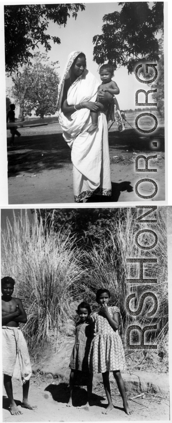 Local people.  Scenes in India witnessed by American GIs during WWII. For many Americans of that era, with their limited experience traveling, the everyday sights and sounds overseas were new, intriguing, and photo worthy.