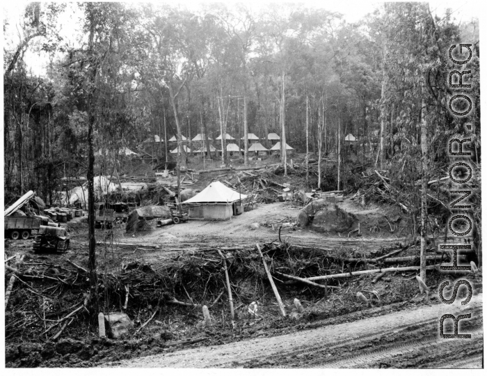 A tent camp of the 797th Engineer Forestry Company in Burma.  During WWII.