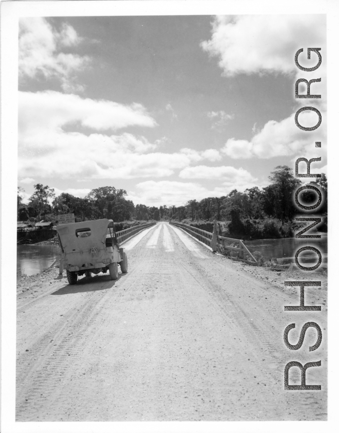 797th Engineer Forestry Company in Burma: Bridge over a river on the Burma Road.  During WWII.