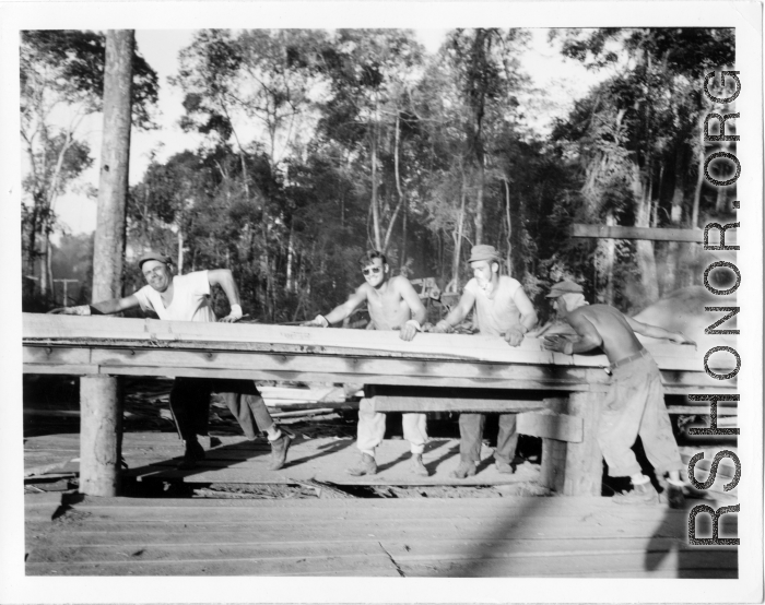 Operations of a lumber mill of the 797th Engineer Forestry Company in Burma.  During WWII.