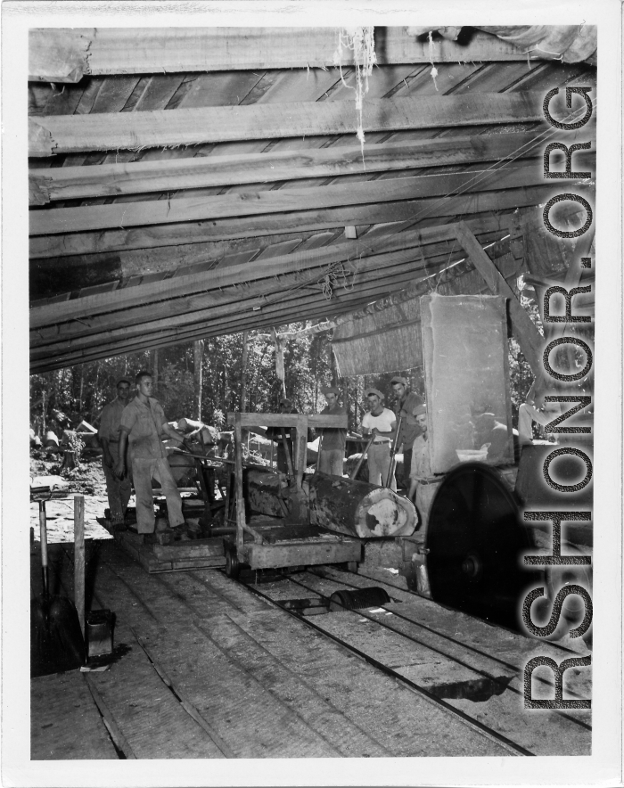 Operations of a lumber mill of the 797th Engineer Forestry Company in Burma.  During WWII.