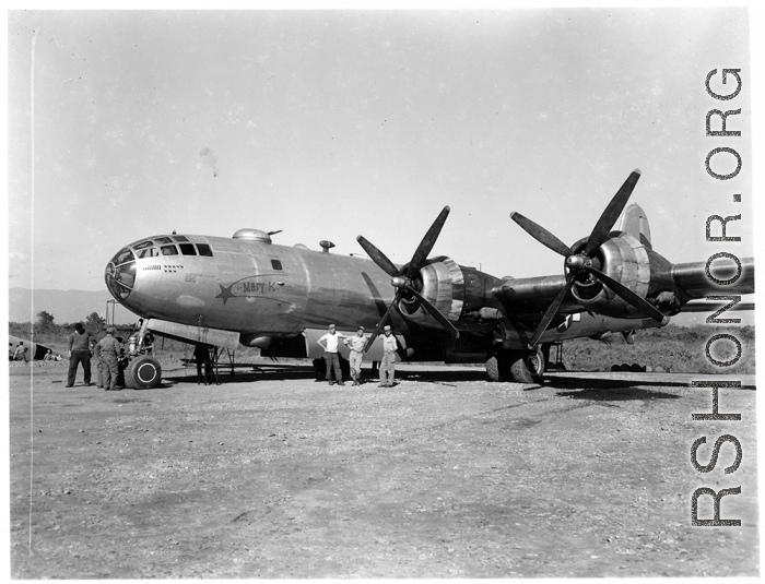 The B-29 bomber "Mary K"  Aircraft in Burma near the 797th Engineer Forestry Company.  During WWII.