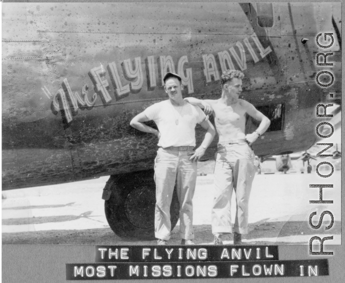 Flyers stand before F-7A/B-24 "The FLYING ANVIL."  24th Combat Mapping Squadron, 8th Photo Reconnaissance Group, 10th Air Force.