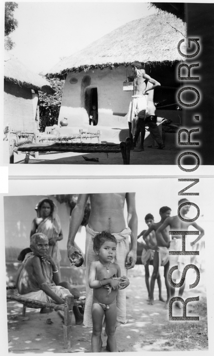 Daily life scenes in India.  Scenes in India witnessed by American GIs during WWII. For many Americans of that era, with their limited experience traveling, the everyday sights and sounds overseas were new, intriguing, and photo worthy.