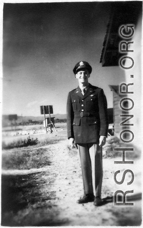 2Lt Harold Filer standing at a base in China, before he disappeared in 1943.