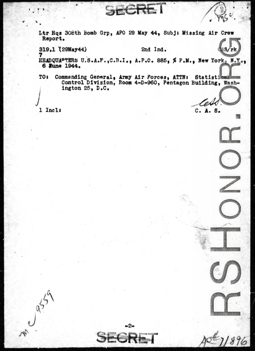 Page 4 of MACR 5346, B-24J L.A.B. bomber #42-100040 that disappeared on May 26, 1944.