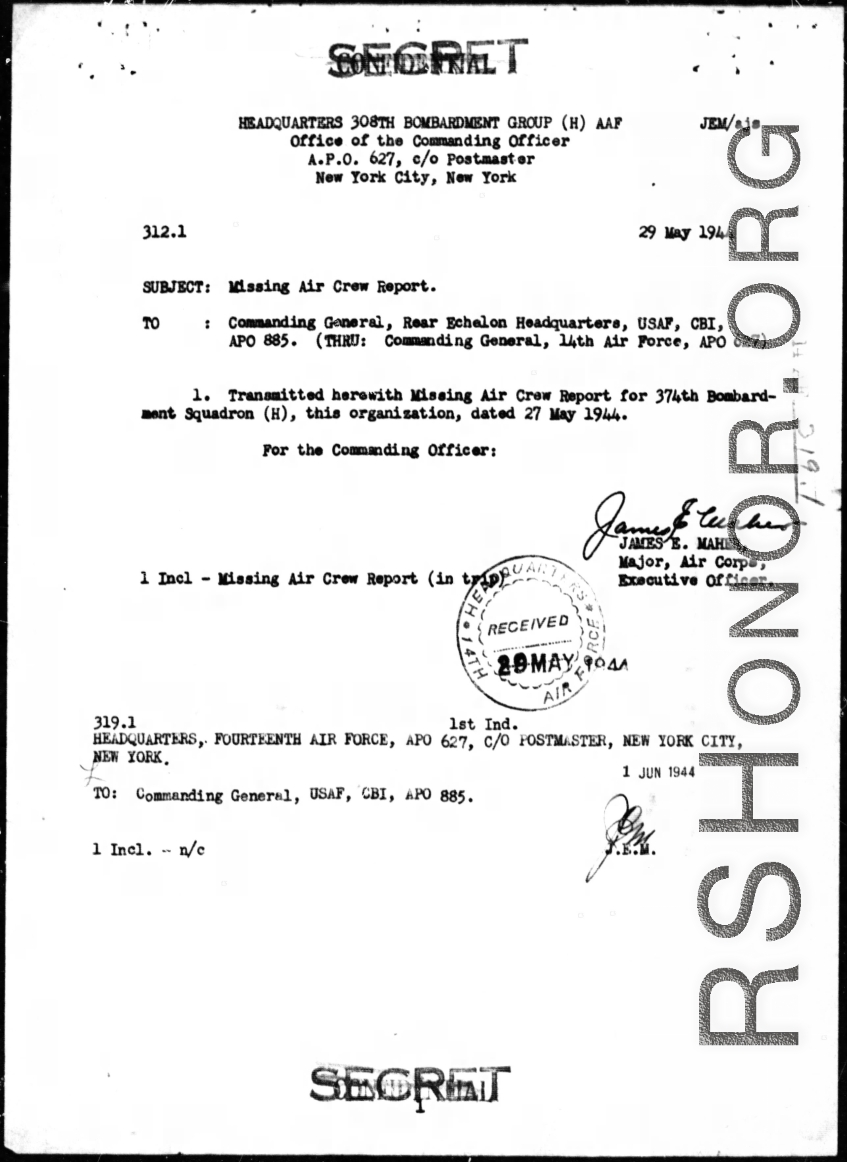 Page 5 of MACR 5346, B-24J L.A.B. bomber #42-100040 that disappeared on May 26, 1944.