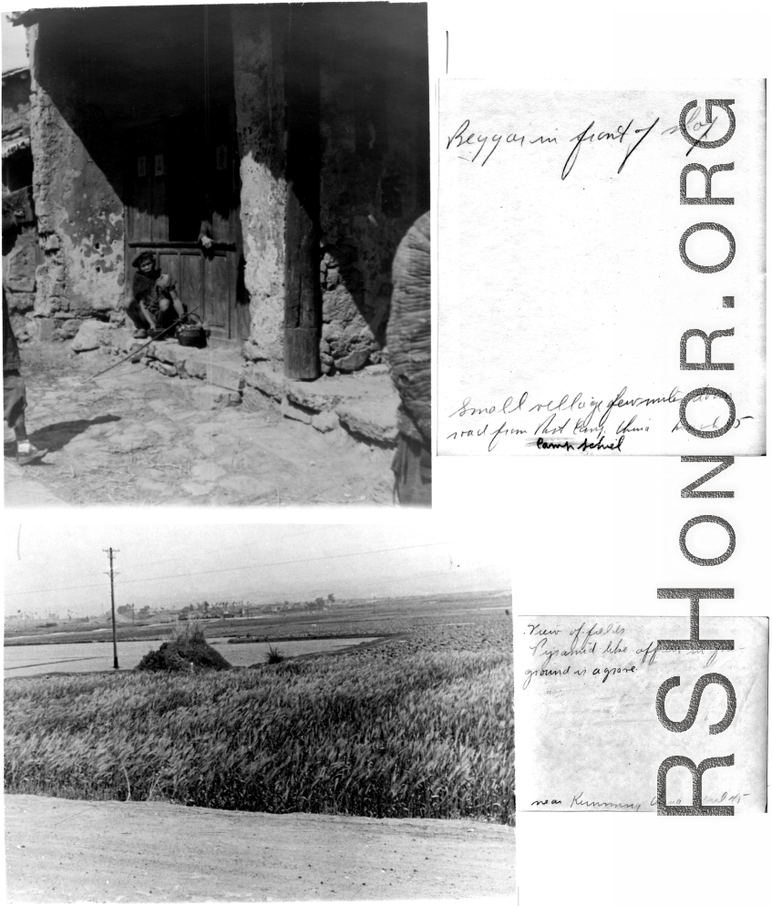 Beggar near Camp Schiel, Fields near Kunming during WWII.