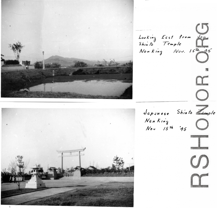 View looking east from Shinto Temple in Nanjing, and view of Temple Arch. November 15, 1945.