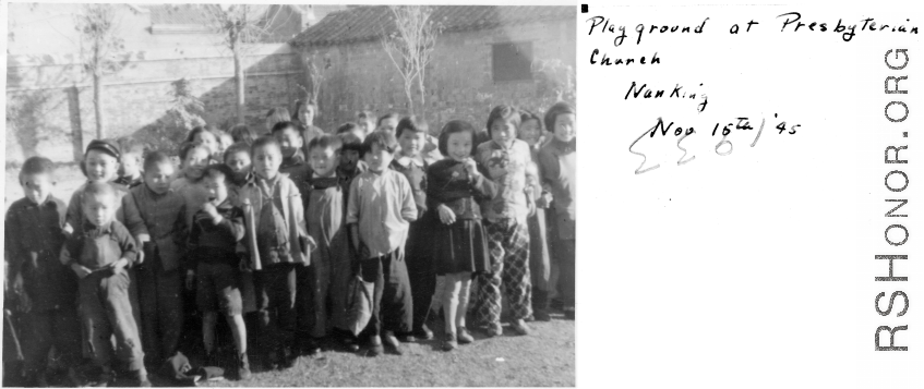 Kids play on playground at Presbyterian Church. Nanjing, November 1945.