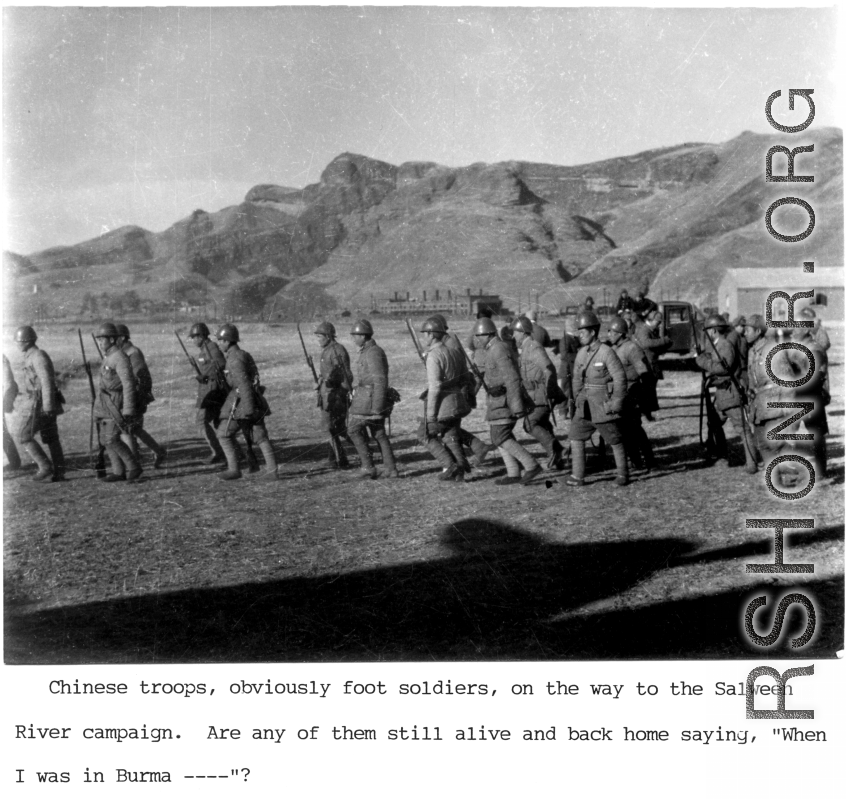 Chinese troops on the way to the Salween River Campaign. During WWII.