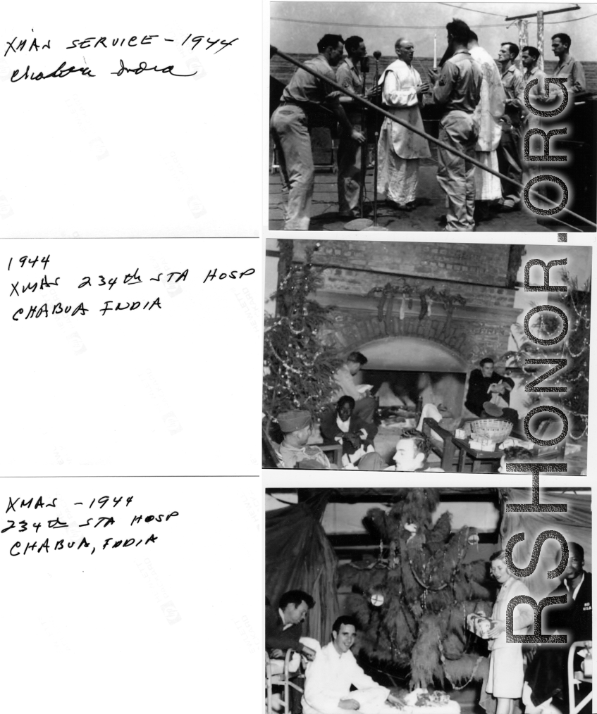Christmas religious service in Chabua, India, 1944, as well as of recuperating patients at the 234th Station Hospital.  Image from Michael J. O'Brien.