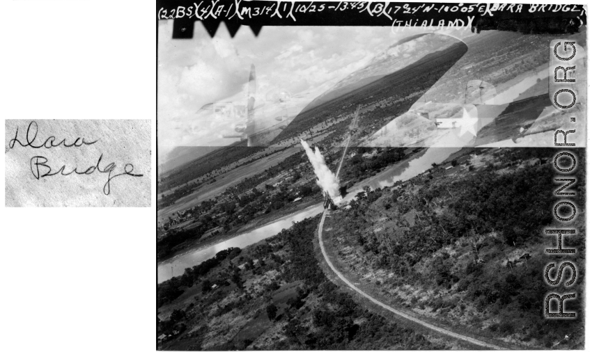 22nd Bombardment Squadron bombing of Dara Bridge, in Thailand, at 13:45 on October 25th. During WWII.