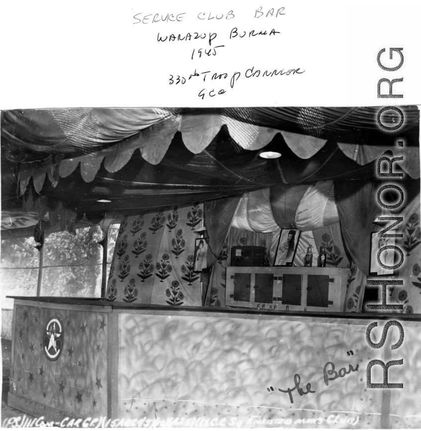 Enlisted men's service club bar at Warazup, Burma, 1945. 330th Troop Carrier.