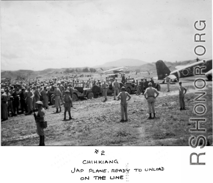 Japanese plane arrival at Zhijiang for peace/surrender negotiations. In the CBI.