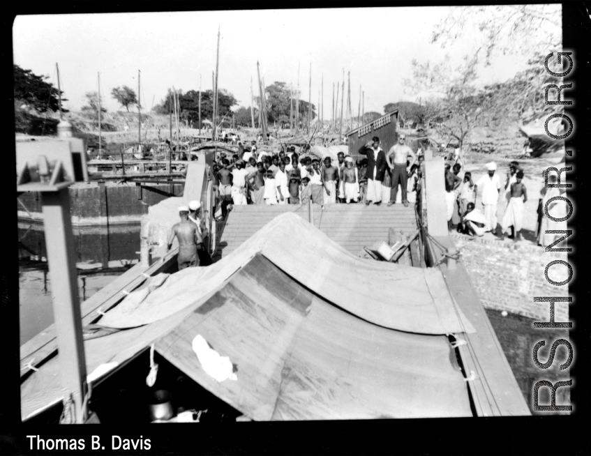 American LCR (Landing Craft-River) at a dock on a river in India during WWII.  Photo from Thomas B. Davis.