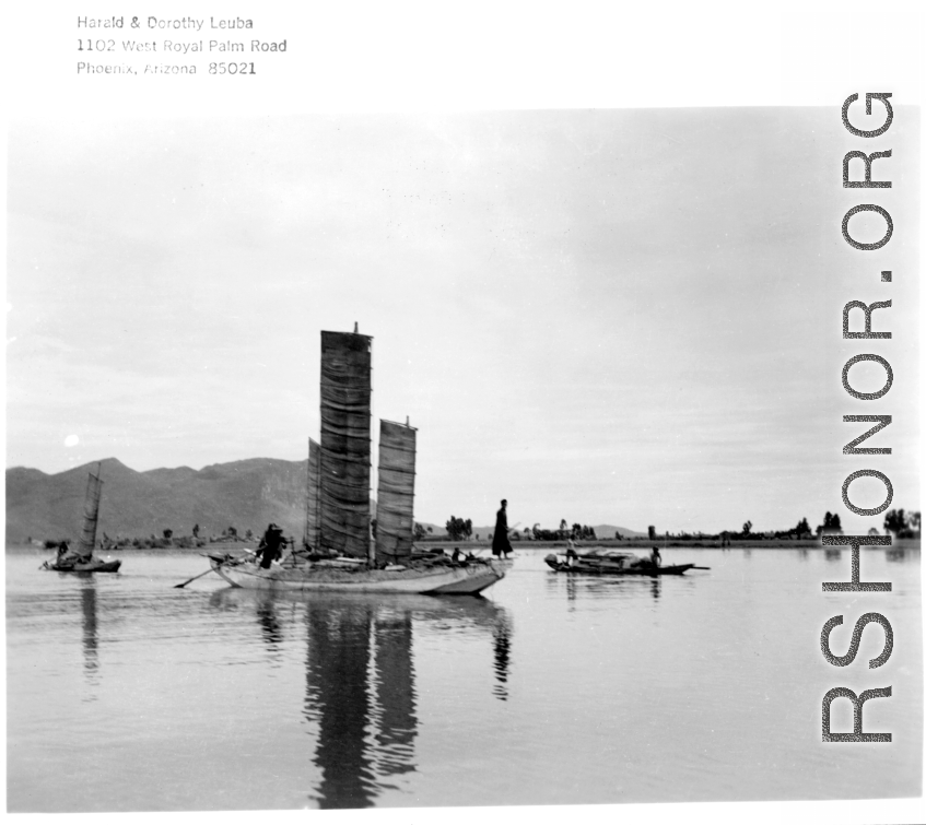 Sampans on the water in China during WWII.  Image provided by Dorothy Yuen Leuba.