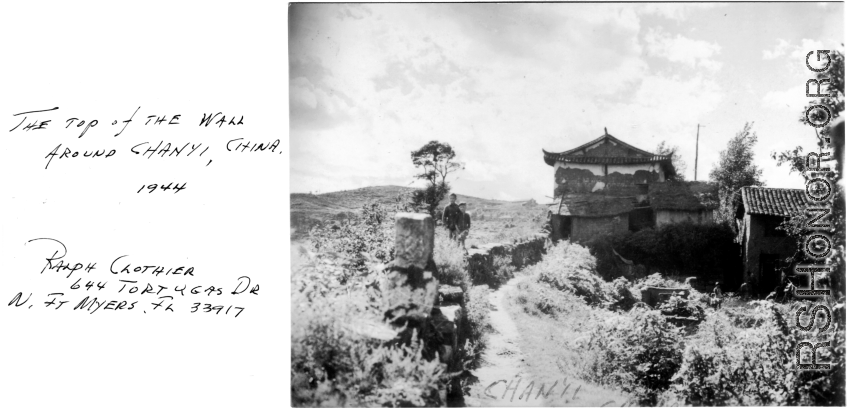 Chinese boys of decaying town wall around Chanyi, China, 1944.  Photo from Ralph Clothier.