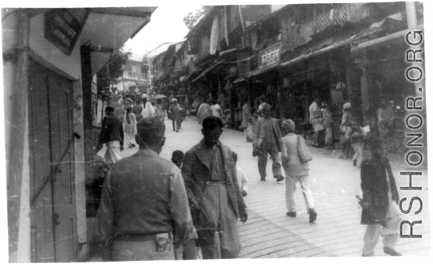 Street in Mussoorie, India, during WWII.  Local images provided to Ex-CBI Roundup by "P. Noel" showing local people and scenes around Mussoorie, India.    In the CBI during WWII.