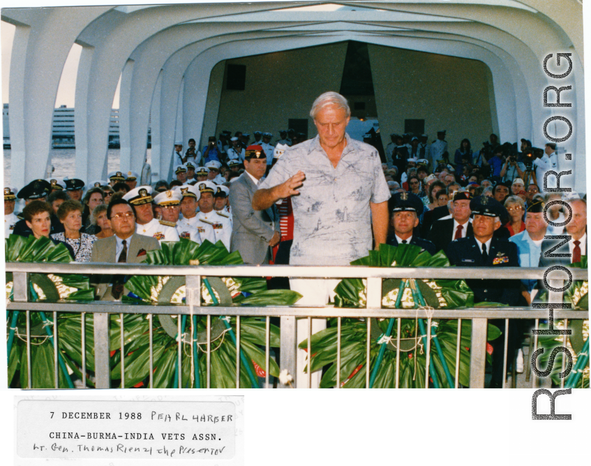 Lt. Gen. Thomas Rienzi present at Arizona Memorial on behalf of CBIVA, December 7, 1988.