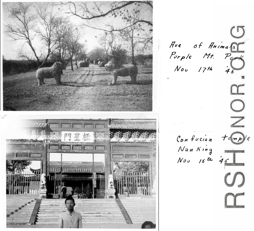 Nanjing: Avenue Of Animals on November 17th, 1945, and Confucian Temple, November 15th, 1945.