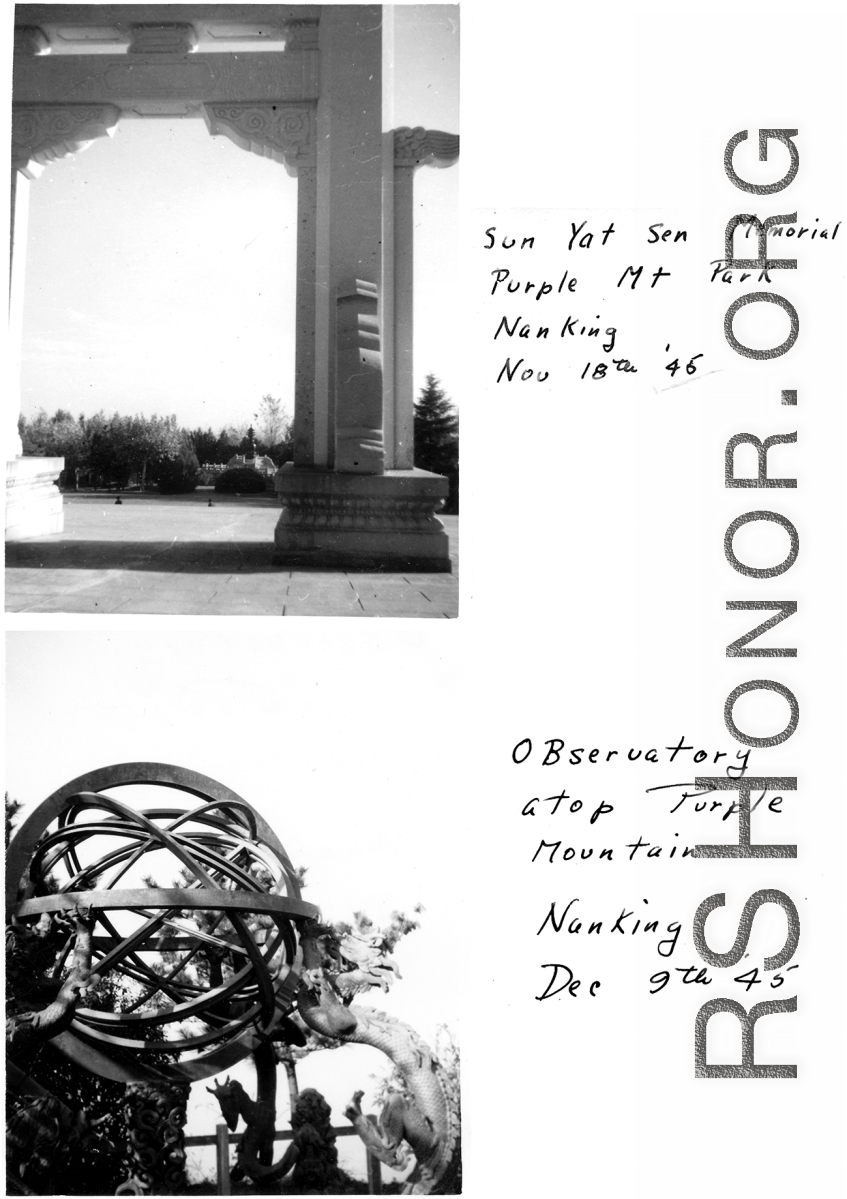 Nanjing (Nanking) Purple Mountain in China during WWII: Sun Yat-sen memorial, and observatory, 1945.