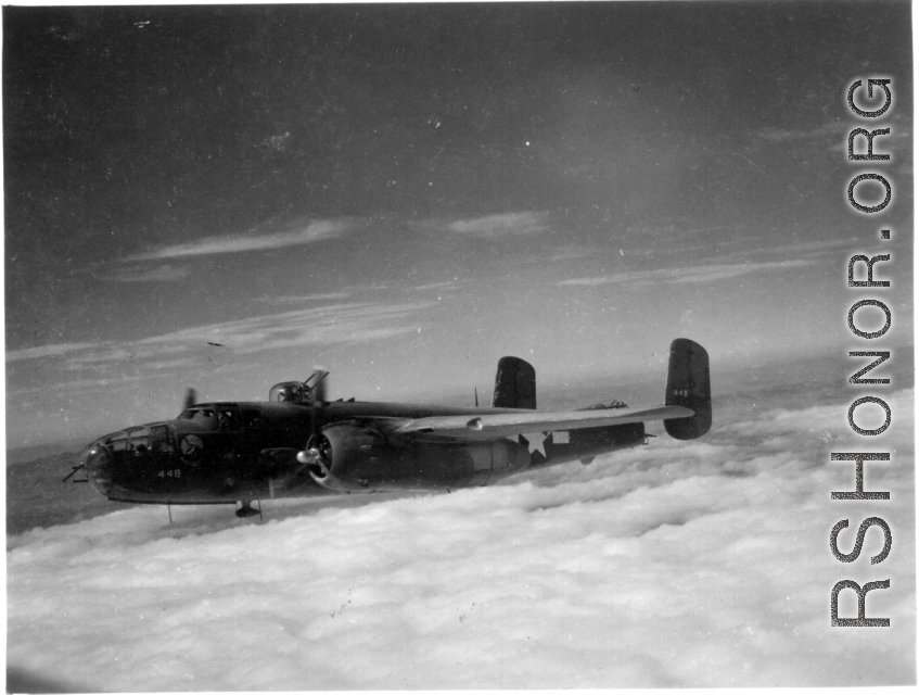 B-25, tail number 448, on a mission, 1944.