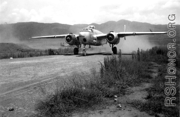 A B-25 of the Ringer Squadron taxing in China.