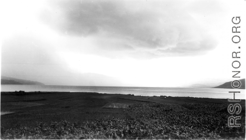 Yangzonghai lake (阳宗海) to the east of Kunming, near the U.S. Camp Schiel rest station, which is on the shore on the right.