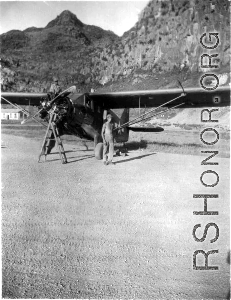 American mechanics work on C-64 at a base in Guangxi, during WWII.