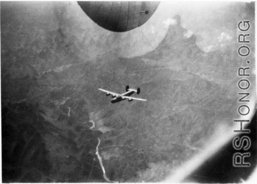 A B-24 in the air in the CBI.  From the collection of Robert H. Zolbe.