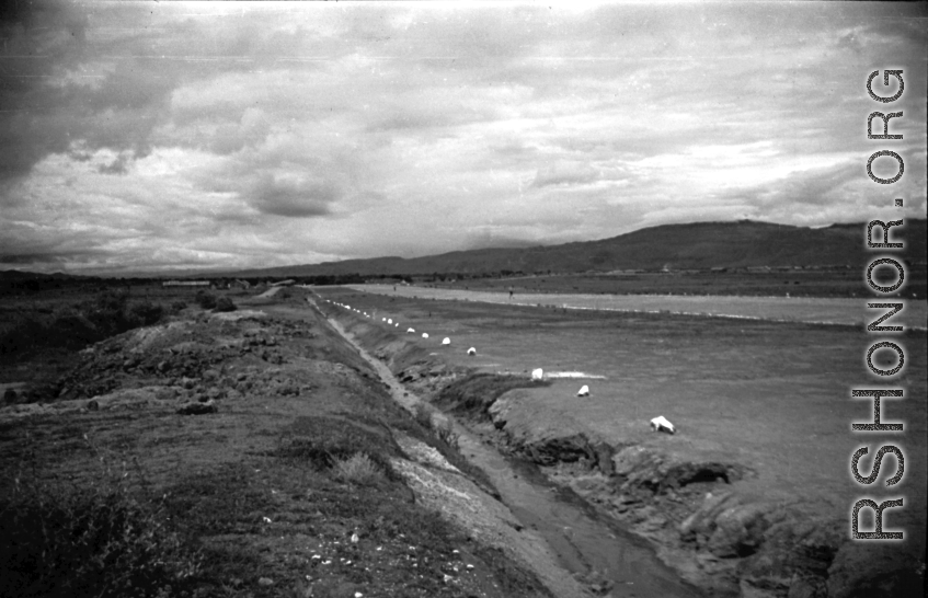 Runway at Luliang air base. During WWII in China.