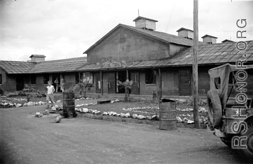 "The Mustang Corral" club at the American air base at Luliang in WWII in Yunnan province, China.