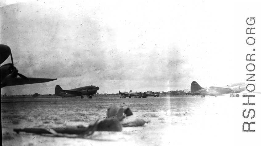 American C-46s and P-38s at a base in the CBI.