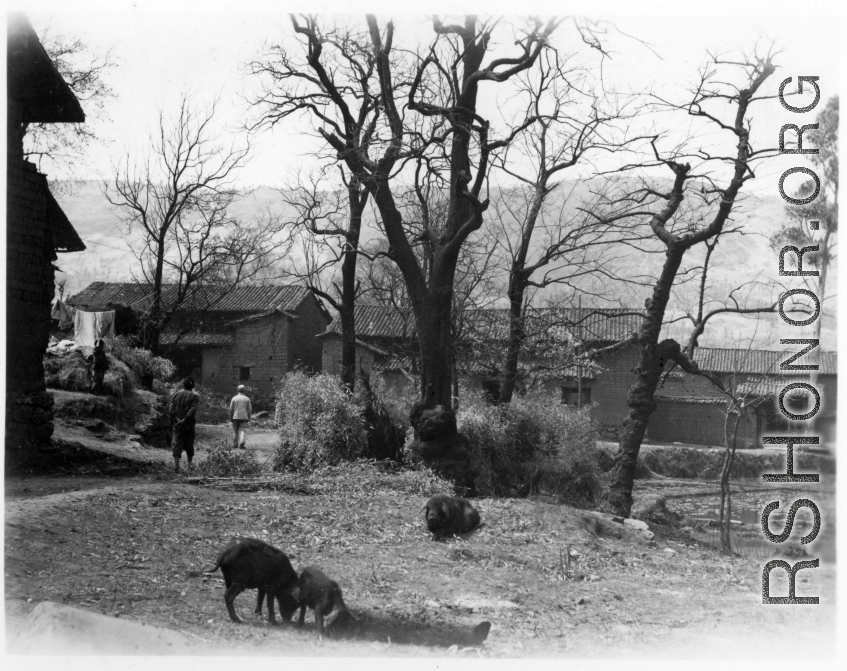 Local people and village in Yunnan province, China. During WWII.