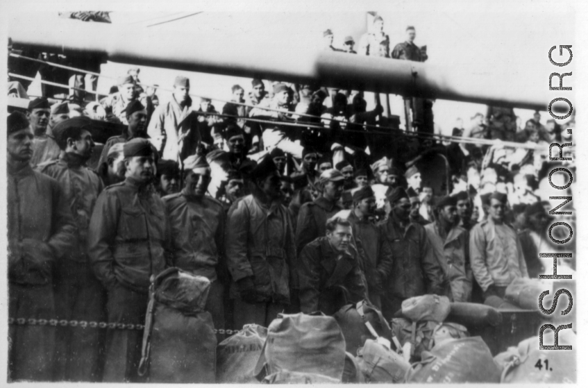 GIs on ship on the way back to the US after the war. The ship is probably the SS Marine Raven.