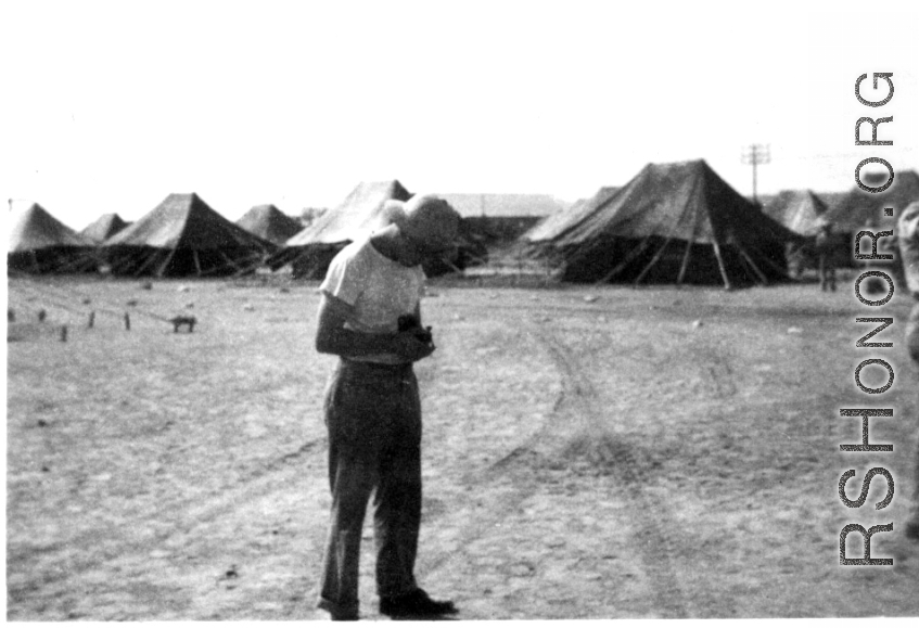 American GI is pith hat at Karachi Air Base, India 1942.