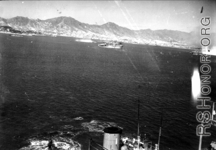 American planes bomb Japanese military shipping in occupied Hong Kong harbor, during WWII.