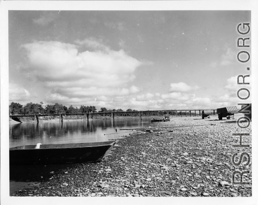 797th Engineer Forestry Company in Burma: Metal bridge over a river on the Burma Road.  During WWII.