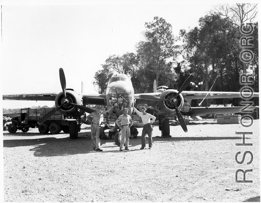 Aircraft in Burma near the 797th Engineer Forestry Company, a B-25 bomber.  During WWII.