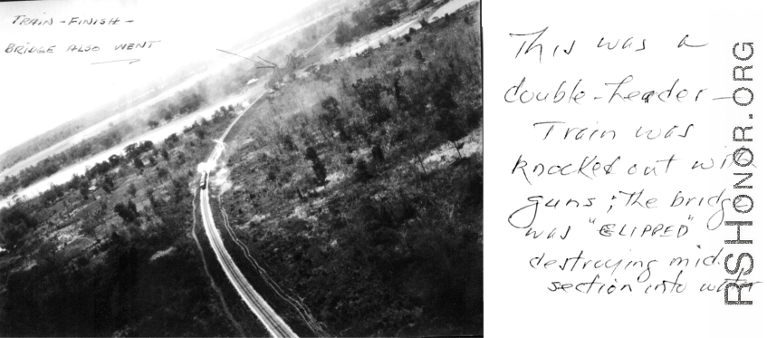 Train - Finish - Bridge also went.   This was a double-header - Train was knocked out with guns; The bridge was "clipped" destroying mid section into water.