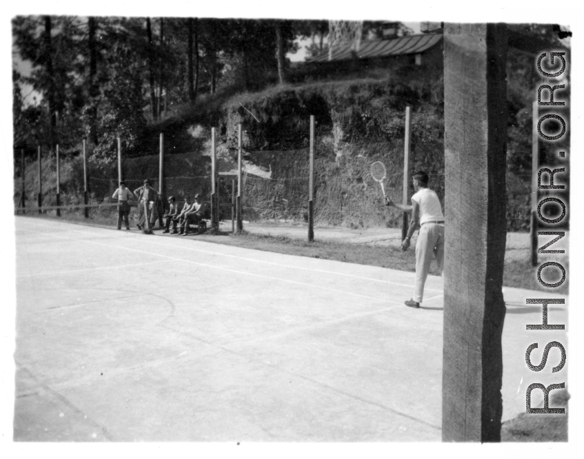 GIs play tennis at the American military Darjeeling Rest Camp, Darjeeling, India, during WWII.