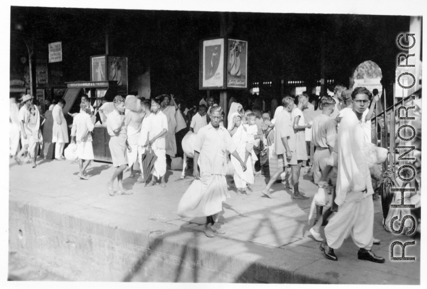 Busy train station in India during WWII.