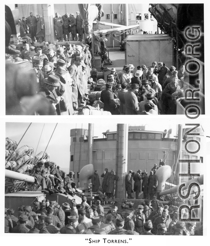 Men of 2005th Ordnance Maintenance Company, 28th Air Depot Group, returning to the US on the MS Torrens.